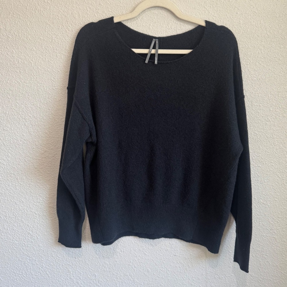 Anthropologie Black Wool Blend Scoop Neck Relaxed Pullover Sweater XS Oversized